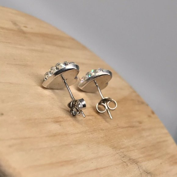 Authentic 925 Sterling Silver Heart Shaped Earrings with Sparkly White Stones - Picture 4 of 8